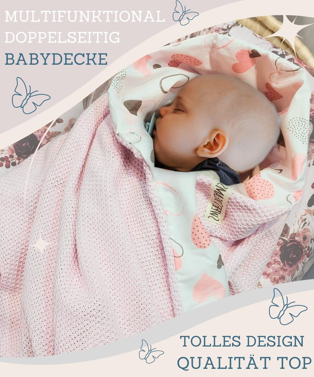 Mikos* Babydecke Leichte Sommer Baumwolle Kinderdecke ohne Füllung 100% Baumwolldecke für Mädchen Junge Neugeborenen Kinderwagen Babyschale Kuscheldecke 75x100 (1040)(Beige/Weiße Erbsen)