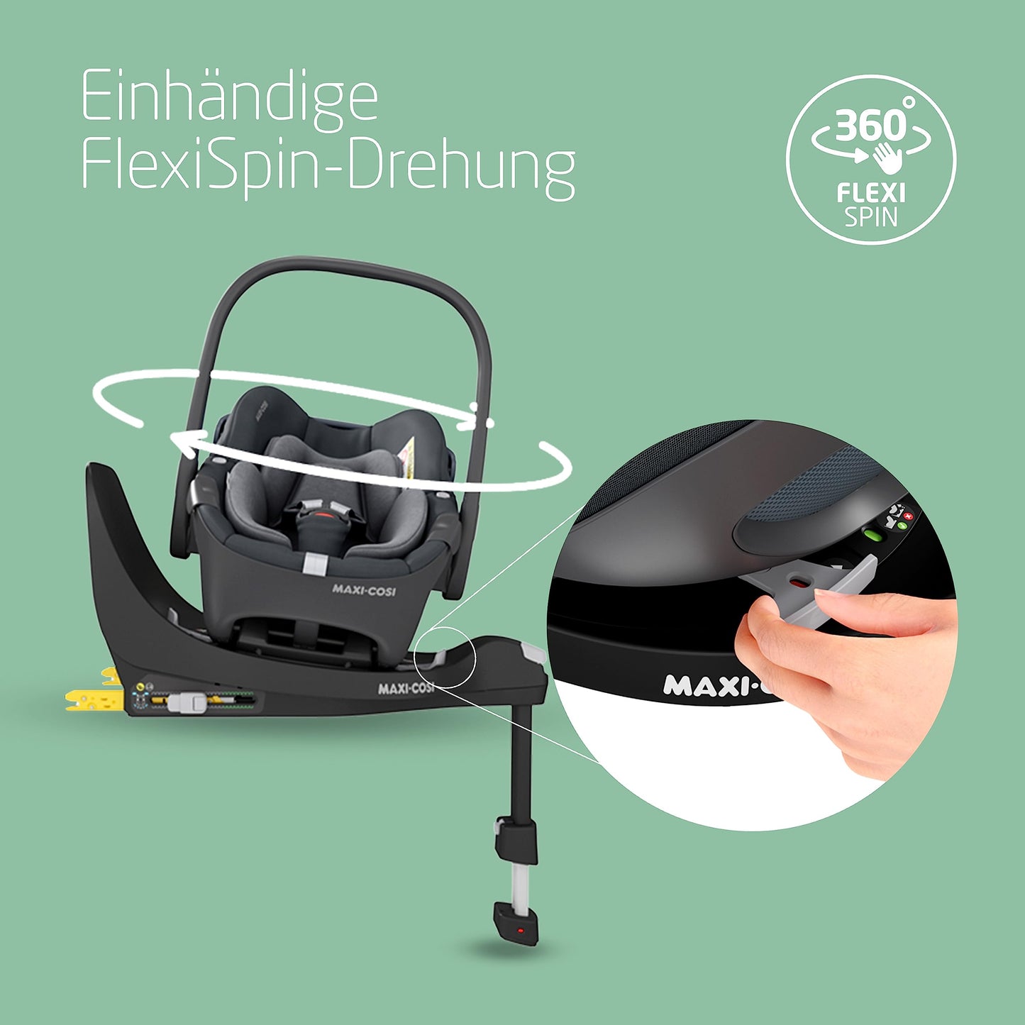 Maxi-Cosi FamilyFix 360 i-Size Base, Rotating Car Seat System, ISOFIX Station 360 Degrees, 0-4 Years (40-105 cm), FlexiSpin Rotation with One Hand, TravelSafe Rotation Control, Click & Go Black
