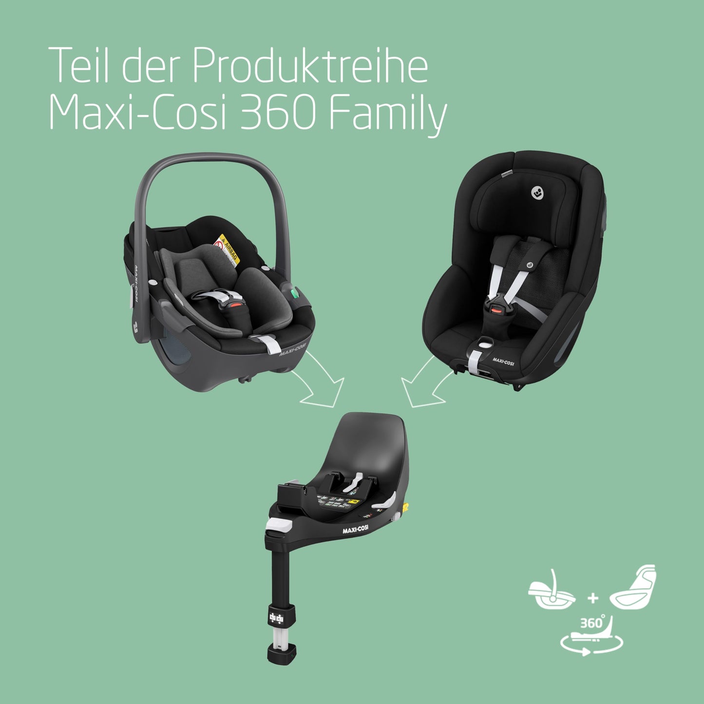 Maxi-Cosi FamilyFix 360 i-Size Base, Rotating Car Seat System, ISOFIX Station 360 Degrees, 0-4 Years (40-105 cm), FlexiSpin Rotation with One Hand, TravelSafe Rotation Control, Click & Go Black