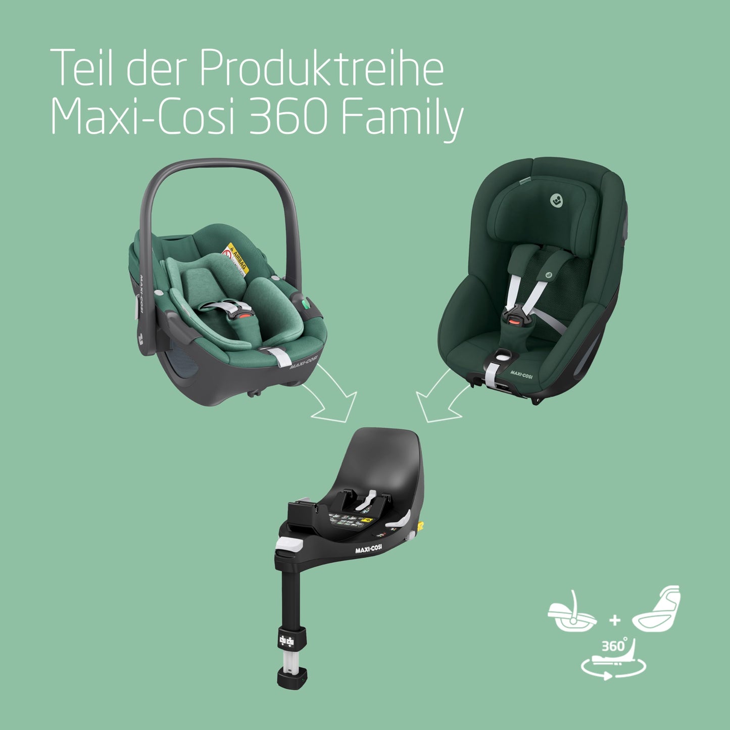 Maxi-Cosi FamilyFix 360 i-Size Base, Rotating Car Seat System, ISOFIX Station 360 Degrees, 0-4 Years (40-105 cm), FlexiSpin Rotation with One Hand, TravelSafe Rotation Control, Click & Go Black