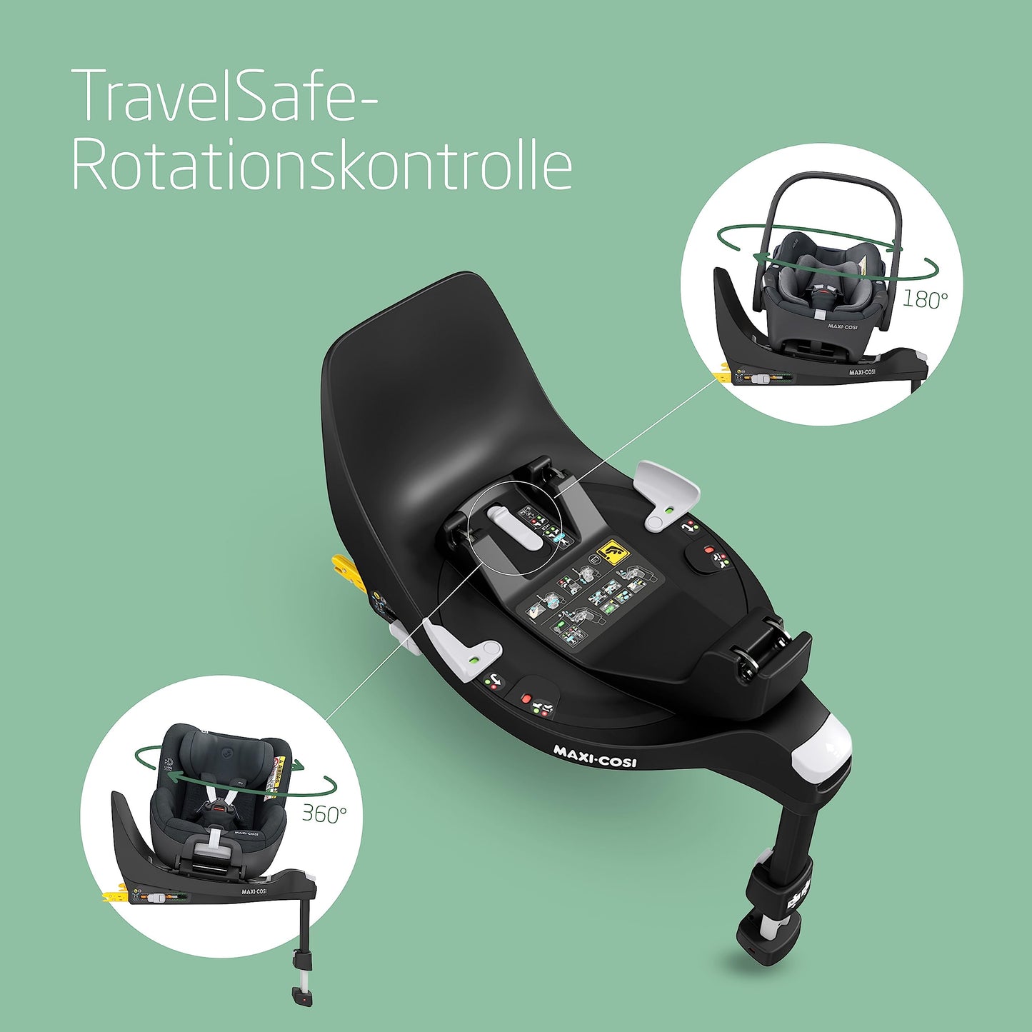 Maxi-Cosi FamilyFix 360 i-Size Base, Rotating Car Seat System, ISOFIX Station 360 Degrees, 0-4 Years (40-105 cm), FlexiSpin Rotation with One Hand, TravelSafe Rotation Control, Click & Go Black