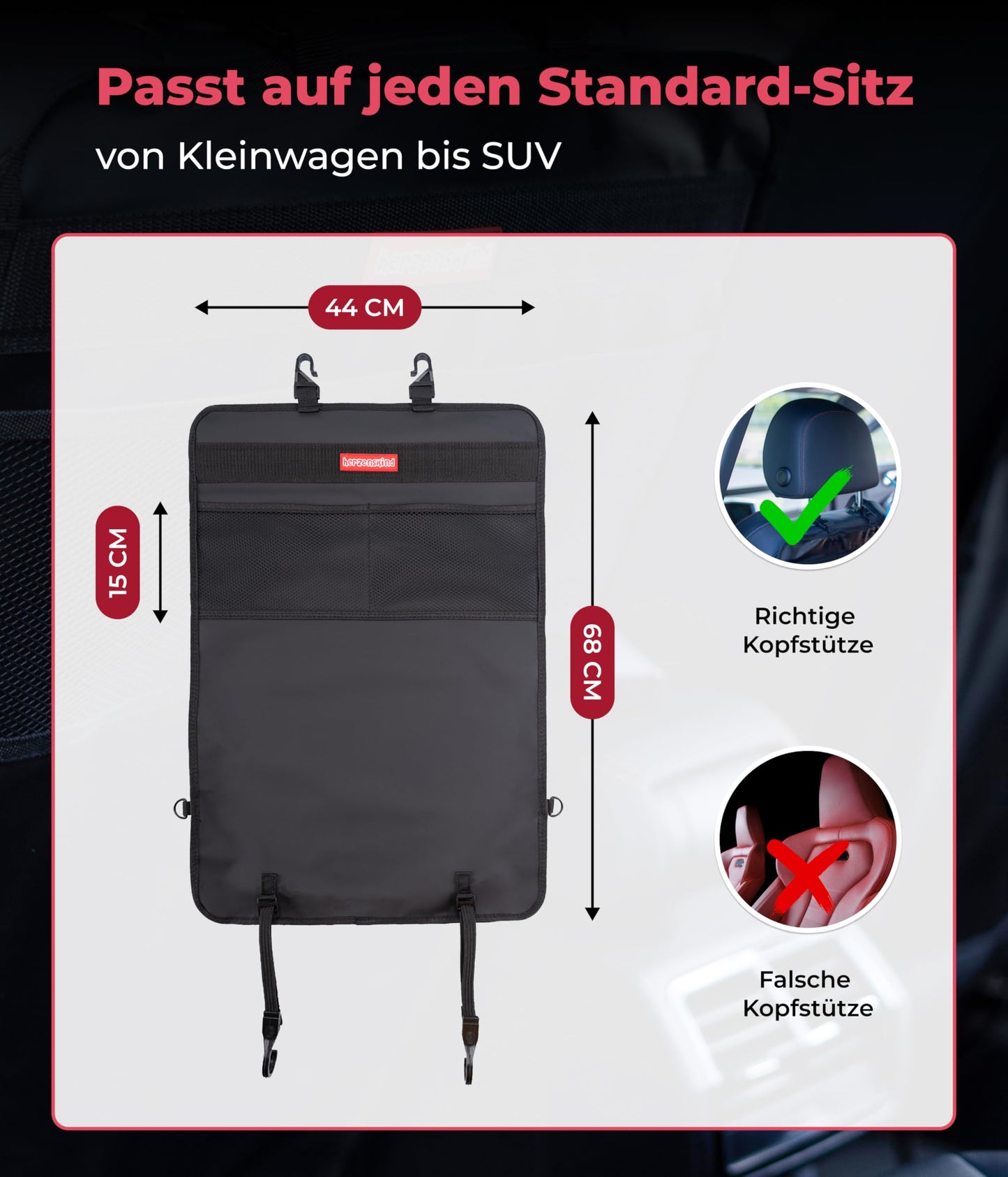 HerzensKind Backrest Protection And Organiser In A Set of 2 Protects Your Car Seats From Dirt And Damage Caused By Children's Shoes Ideal For Car Journeys With Children Twin Pack