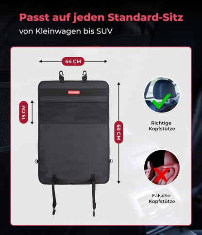 HerzensKind Backrest Protection And Organiser In A Set of 2 Protects Your Car Seats From Dirt And Damage Caused By Children's Shoes Ideal For Car Journeys With Children Twin Pack