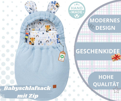 Mikos Einschlagdecke Babyschale Herbst Winter, Baby Fußsack mit Zip 100% Baumwolle GOTS Zert. Strickdecke mit Füllung Universal für Kinderwagen Buggys Frühling Maxi Cosi 3 Punkt Gurt (50) (Rosa)