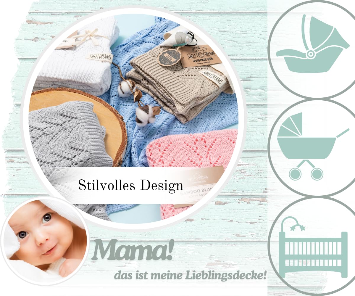 Mikos* 100% Bio-Baumwoll Leichte Babydecke - Ajourmuster - Perfekt für Sommer & Frühling - Strickdecke für Babys, Kinder und Neugeborene Hypoallergen 80x100cm (28) (Hellrosa)