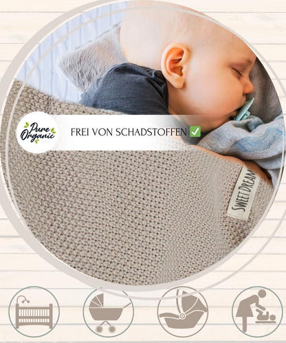 Mikos Babydecke GOTS zert. 100% Bio Baumwolle Strickdecke Baumwolldecke Warme Decke Kuscheldecke Mädchen, Jungen Baby Erstausstattung Für Neugeborene (1044) (Rosa)