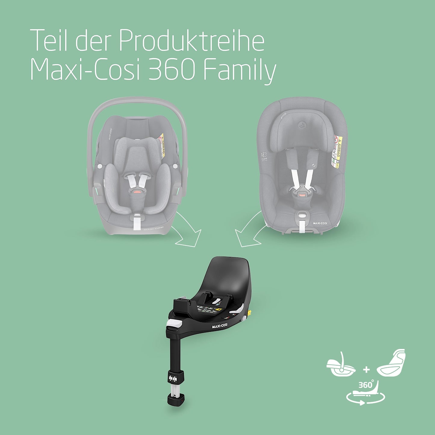 Maxi-Cosi FamilyFix 360 i-Size Base, Rotating Car Seat System, ISOFIX Station 360 Degrees, 0-4 Years (40-105 cm), FlexiSpin Rotation with One Hand, TravelSafe Rotation Control, Click & Go Black