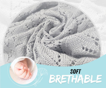 Mikos* 100% Bio-Baumwoll Leichte Babydecke - Ajourmuster - Perfekt für Sommer & Frühling - Strickdecke für Babys, Kinder und Neugeborene Hypoallergen 80x100cm (28) (Hellrosa)