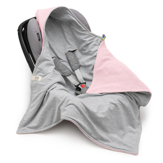 Mikos® Swaddling Blanket Baby Seat Autumn Winter GOTS Certified 100% Organic Cotton Knitted Blanket Cotton Blanket for Car Seat for Pushchairs e.g. Maxi Cosi 3 Point Belt (Grey)