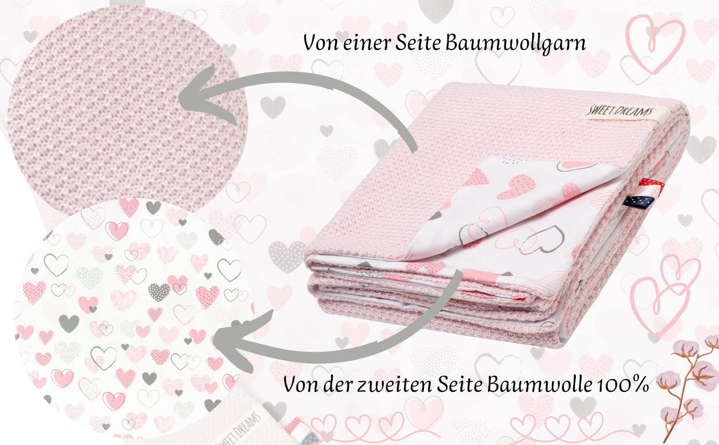Mikos* Babydecke Leichte Sommer Baumwolle Kinderdecke ohne Füllung 100% Baumwolldecke für Mädchen Junge Neugeborenen Kinderwagen Babyschale Kuscheldecke 75x100 (1040)(Beige/Weiße Erbsen)