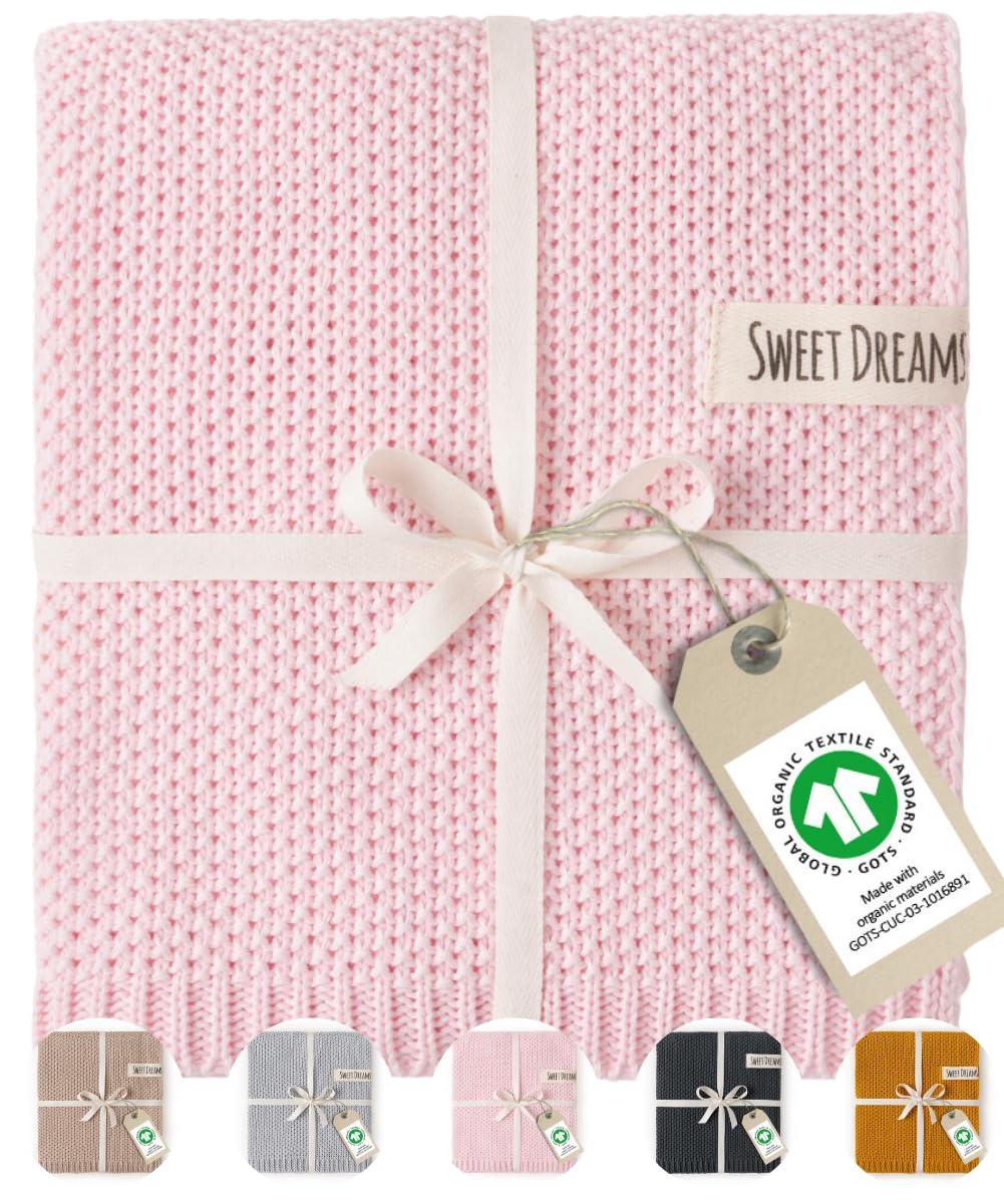 Mikos Babydecke GOTS zert. 100% Bio Baumwolle Strickdecke Baumwolldecke Warme Decke Kuscheldecke Mädchen, Jungen Baby Erstausstattung Für Neugeborene (1044) (Rosa)
