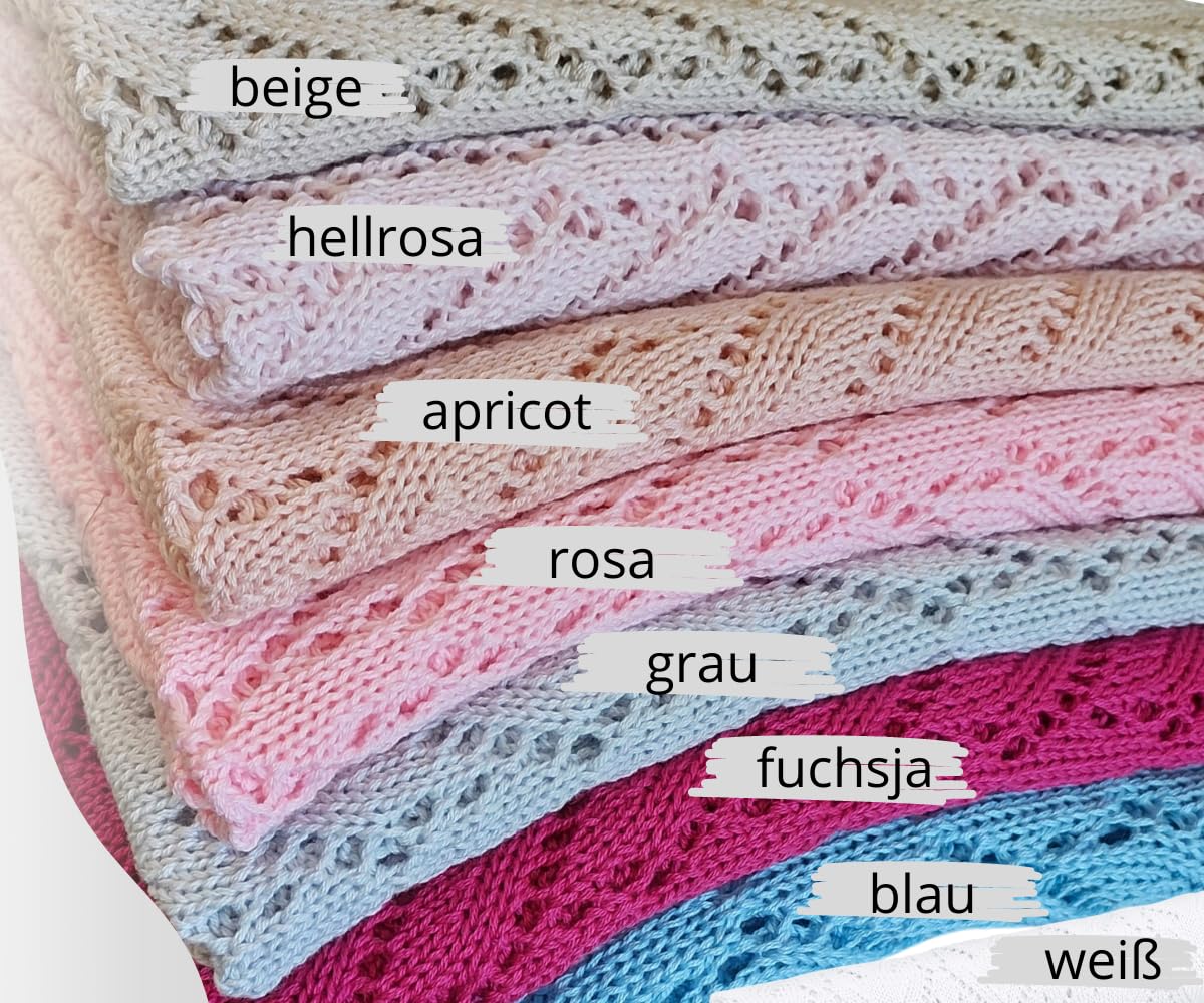 Mikos* 100% Bio-Baumwoll Leichte Babydecke - Ajourmuster - Perfekt für Sommer & Frühling - Strickdecke für Babys, Kinder und Neugeborene Hypoallergen 80x100cm (28) (Hellrosa)
