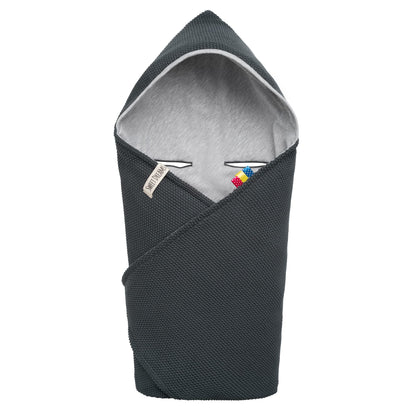 Mikos® Swaddling Blanket Baby Seat Autumn Winter GOTS Certified 100% Organic Cotton Knitted Blanket Cotton Blanket for Car Seat for Pushchairs e.g. Maxi Cosi 3 Point Belt (Grey)
