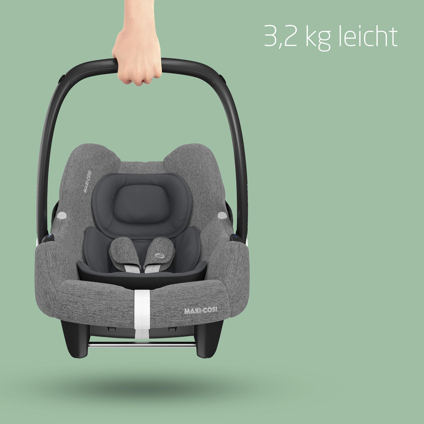 Maxi-Cosi CabrioFix i-Size, Babyschale, 0–12 Monate, max. 12 kg, leichter i-Size Kindersitz (3,2 kg), Sonnenverdeck, gepolsterter Sitz, für viele Maxi-Cosi Kinderwagen, Essential Black