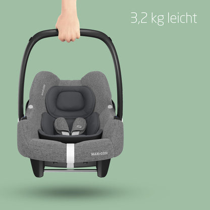 Maxi-Cosi CabrioFix i-Size, Babyschale, 0–12 Monate, max. 12 kg, leichter i-Size Kindersitz (3,2 kg), Sonnenverdeck, gepolsterter Sitz, für viele Maxi-Cosi Kinderwagen, Essential Black