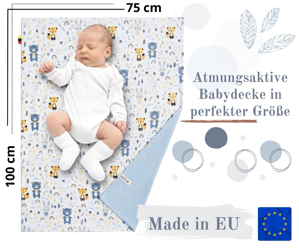 Mikos* Babydecke Leichte Sommer Baumwolle Kinderdecke ohne Füllung 100% Baumwolldecke für Mädchen Junge Neugeborenen Kinderwagen Babyschale Kuscheldecke 75x100 (1040)(Beige/Weiße Erbsen)