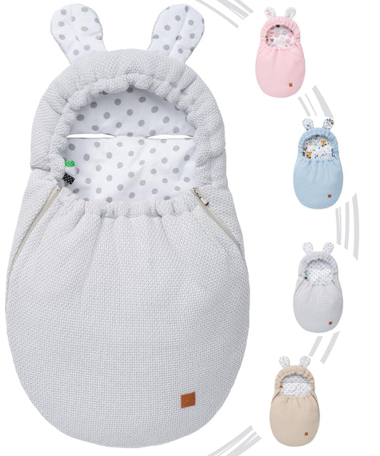 Mikos Einschlagdecke Babyschale Herbst Winter, Baby Fußsack mit Zip 100% Baumwolle GOTS Zert. Strickdecke mit Füllung Universal für Kinderwagen Buggys Frühling Maxi Cosi 3 Punkt Gurt (50) (Rosa)