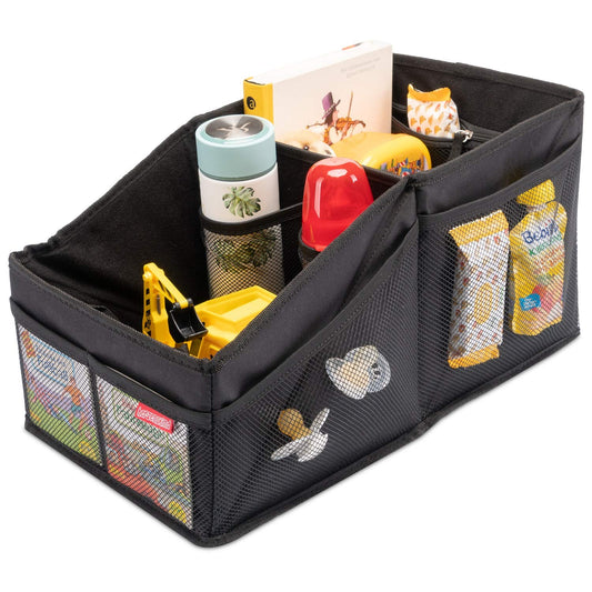 HerzensKind Auto Organizer - die praktische Faltbox für den Rücksitz oder Kofferraum. Rücksitz Organizer zum Verstauen von Windeln Spielzeug etc. neben dem Kindersitz