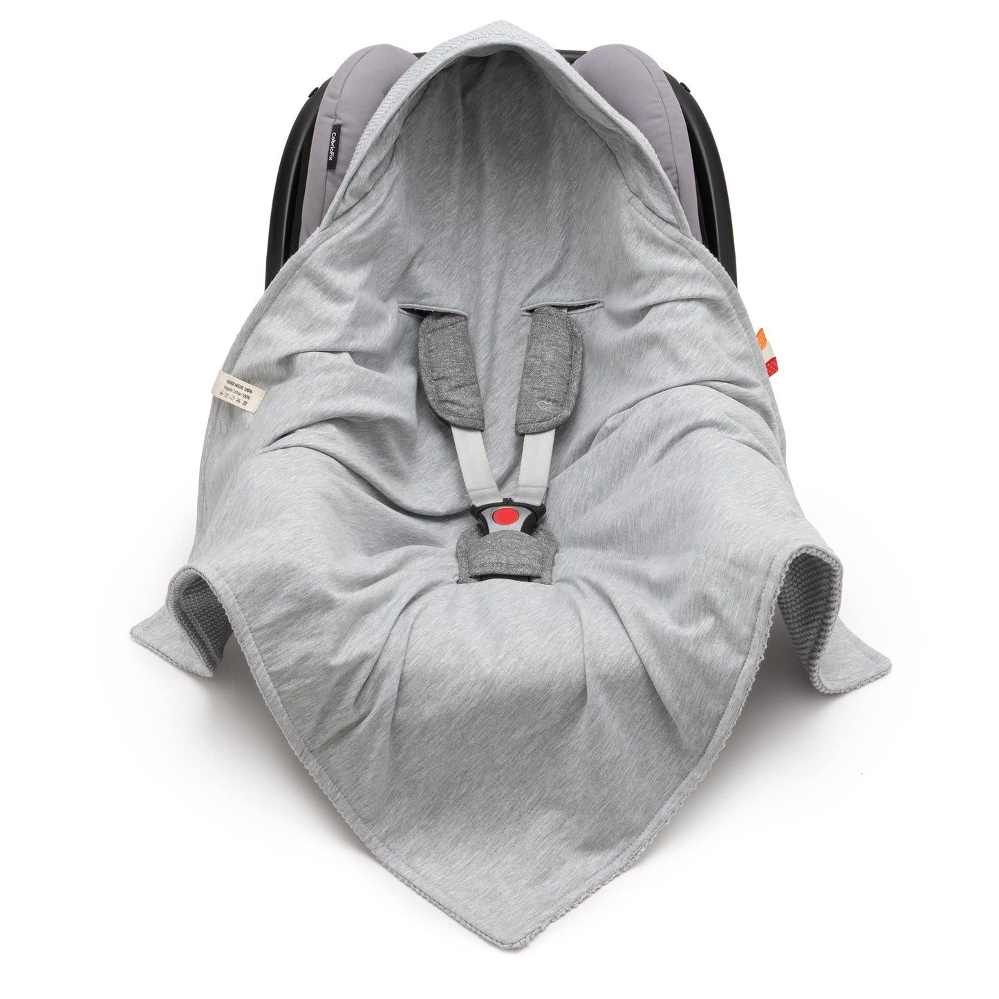 Mikos® Swaddling Blanket Baby Seat Autumn Winter GOTS Certified 100% Organic Cotton Knitted Blanket Cotton Blanket for Car Seat for Pushchairs e.g. Maxi Cosi 3 Point Belt (Grey)