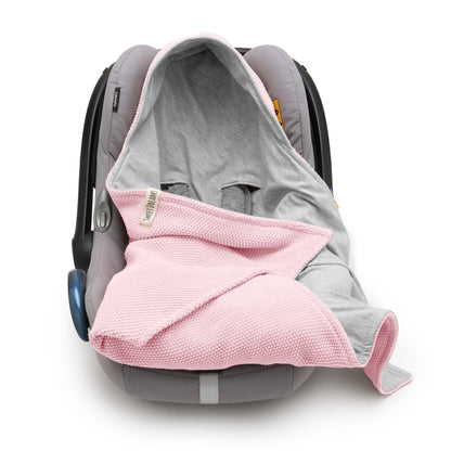 Mikos® Swaddling Blanket Baby Seat Autumn Winter GOTS Certified 100% Organic Cotton Knitted Blanket Cotton Blanket for Car Seat for Pushchairs e.g. Maxi Cosi 3 Point Belt (Grey)