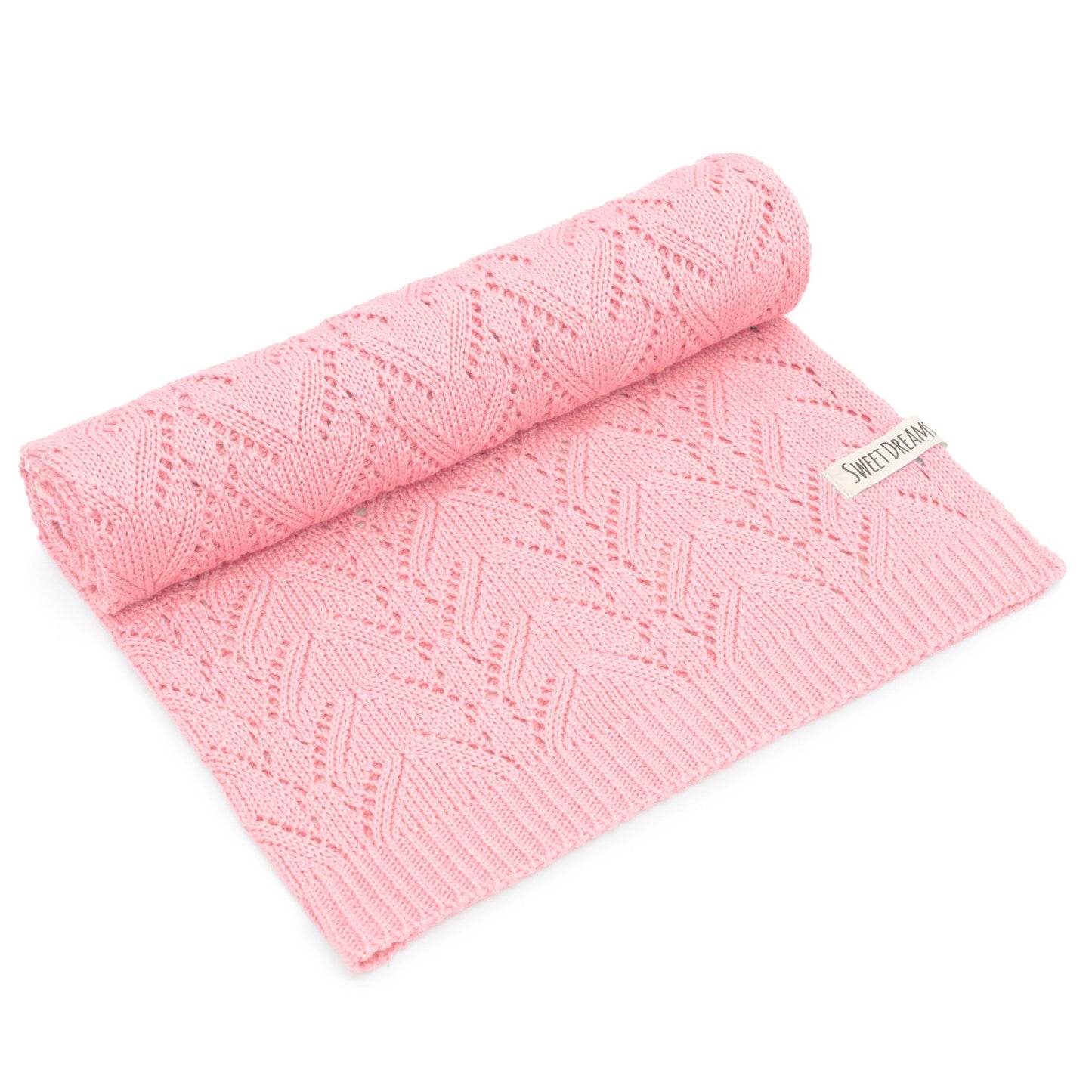 Mikos* 100% Bio-Baumwoll Leichte Babydecke - Ajourmuster - Perfekt für Sommer & Frühling - Strickdecke für Babys, Kinder und Neugeborene Hypoallergen 80x100cm (28) (Hellrosa)