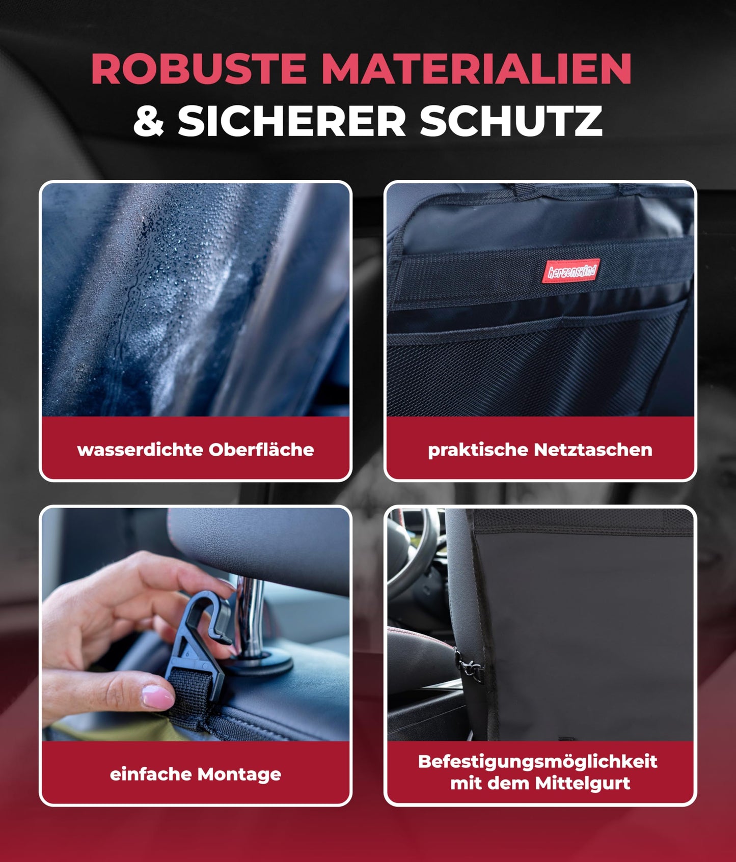 HerzensKind Backrest Protection And Organiser In A Set of 2 Protects Your Car Seats From Dirt And Damage Caused By Children's Shoes Ideal For Car Journeys With Children Twin Pack