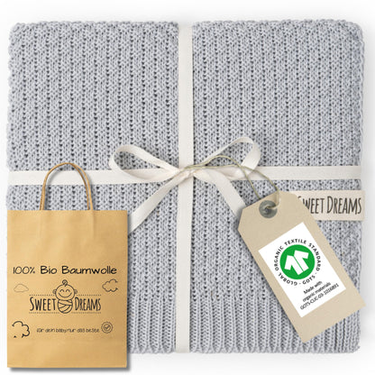 Mikos Babydecke GOTS 100% Bio Baumwolle-Weiche Strick Kuscheldecke Baumwolle-Warme Baumwolldecke für Neugeborene - Perfekt für Baby Erstausstattung - Vielseitige Baby Winterdecke (1043 Dunkelgrau)