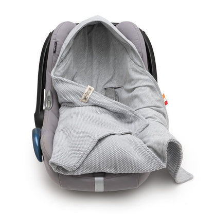 Mikos® Swaddling Blanket Baby Seat Autumn Winter GOTS Certified 100% Organic Cotton Knitted Blanket Cotton Blanket for Car Seat for Pushchairs e.g. Maxi Cosi 3 Point Belt (Grey)