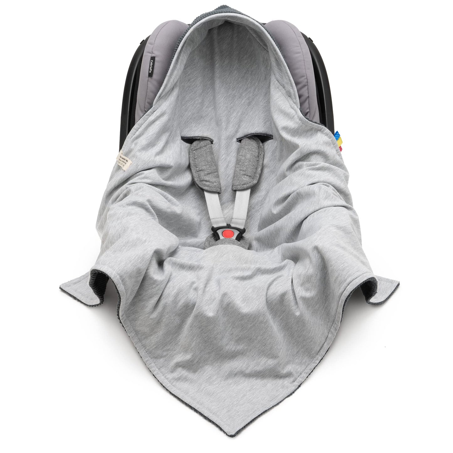 Mikos® Swaddling Blanket Baby Seat Autumn Winter GOTS Certified 100% Organic Cotton Knitted Blanket Cotton Blanket for Car Seat for Pushchairs e.g. Maxi Cosi 3 Point Belt (Grey)