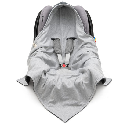 Mikos® Swaddling Blanket Baby Seat Autumn Winter GOTS Certified 100% Organic Cotton Knitted Blanket Cotton Blanket for Car Seat for Pushchairs e.g. Maxi Cosi 3 Point Belt (Grey)
