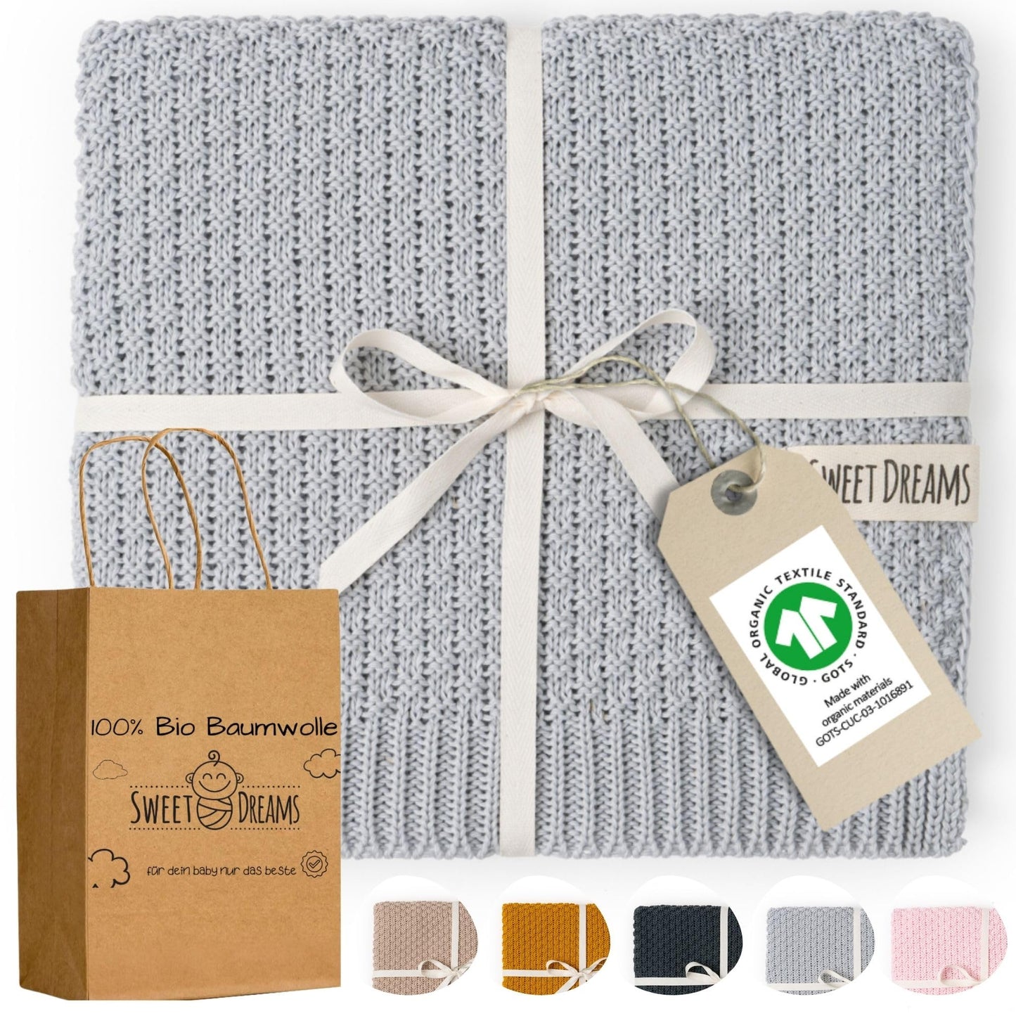 Mikos Babydecke GOTS 100% Bio Baumwolle-Weiche Strick Kuscheldecke Baumwolle-Warme Baumwolldecke für Neugeborene - Perfekt für Baby Erstausstattung - Vielseitige Baby Winterdecke (1043 Dunkelgrau)