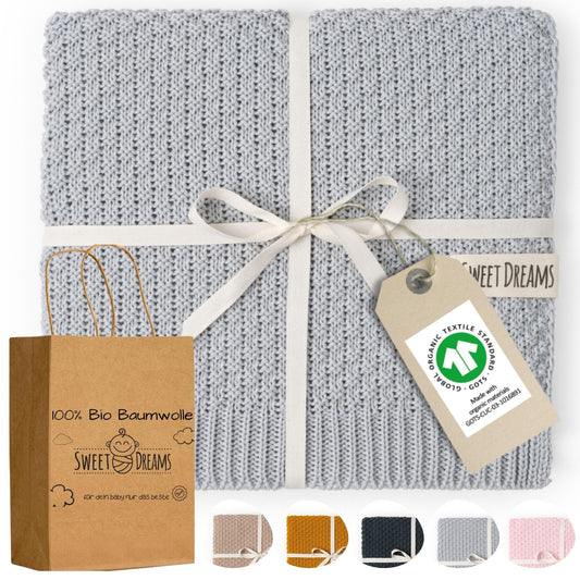 Mikos Babydecke GOTS 100% Bio Baumwolle-Weiche Strick Kuscheldecke Baumwolle-Warme Baumwolldecke für Neugeborene - Perfekt für Baby Erstausstattung - Vielseitige Baby Winterdecke (1043 Dunkelgrau)