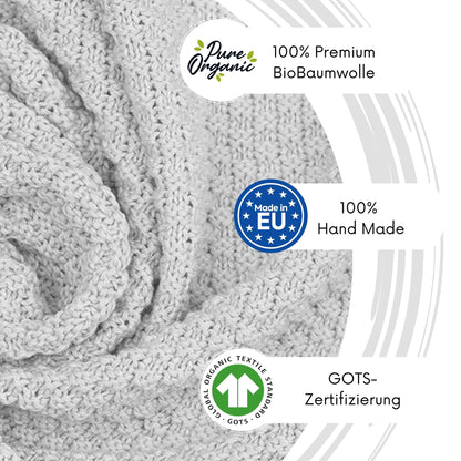 Mikos Babydecke GOTS 100% Bio Baumwolle-Weiche Strick Kuscheldecke Baumwolle-Warme Baumwolldecke für Neugeborene - Perfekt für Baby Erstausstattung - Vielseitige Baby Winterdecke (1043 Dunkelgrau)
