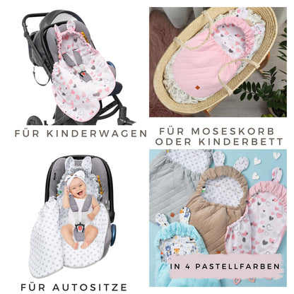 Mikos Swaddling Blanket Baby Seat Autumn Winter with Hood for Newborns for Child Seat Pram Car Seat e.g. for Maxi-Cosi, 3-Point Harness, Swaddling Bag for Babies, Child Car Seat (51