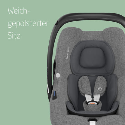 Maxi-Cosi CabrioFix i-Size, Babyschale, 0–12 Monate, max. 12 kg, leichter i-Size Kindersitz (3,2 kg), Sonnenverdeck, gepolsterter Sitz, für viele Maxi-Cosi Kinderwagen, Essential Black
